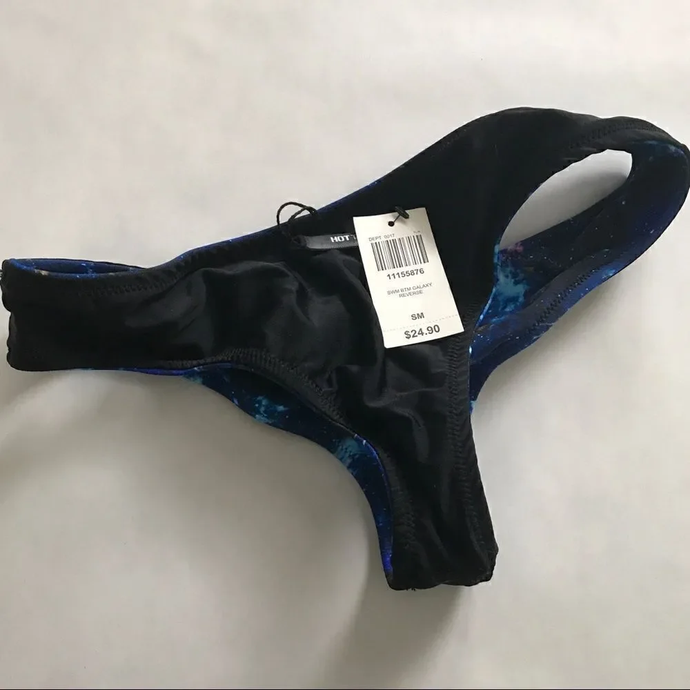 NWT Galaxy Reversible Bikini Bottom Small Cheeky Blue Black